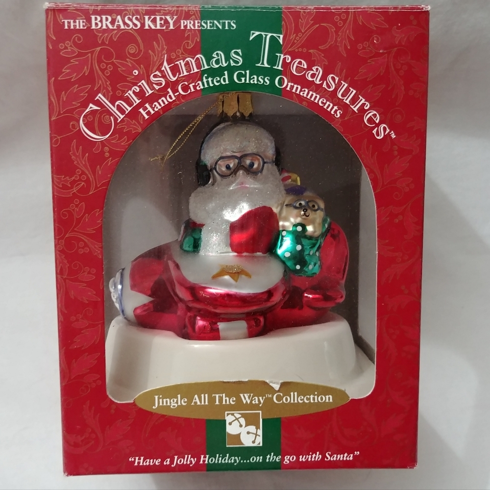 Aviator Santa Claus Vintage Glass Christmas Ornament NOS NIB